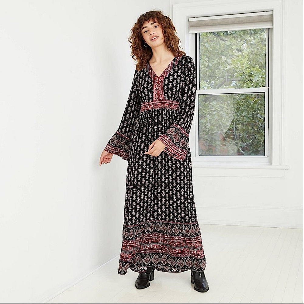 Knox Rose printed ruffle long sleeve dress